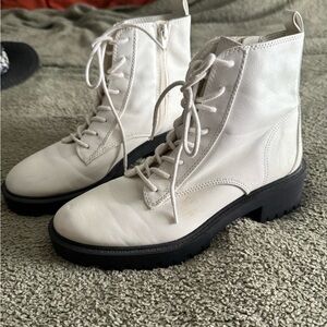 Stylish White Lace-Up Combat Boots